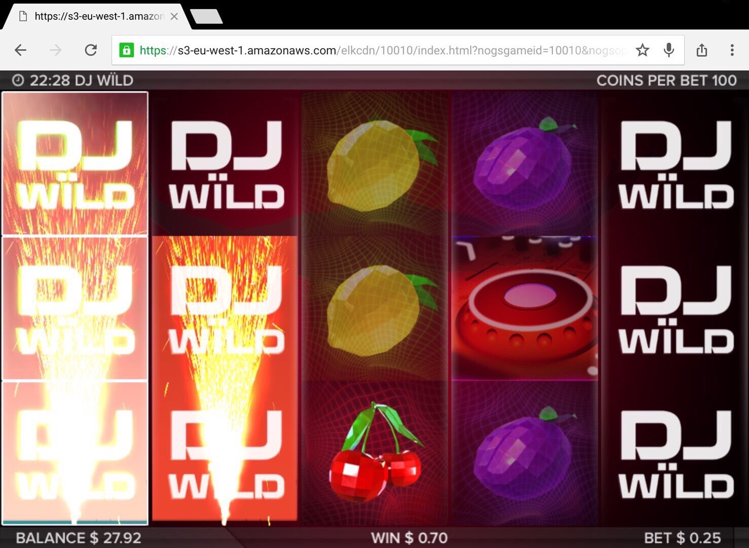 オンラインカジノベラジョンカジノのDJWILDのスロット画面の写真