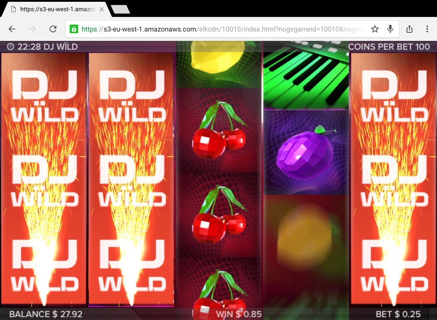オンラインカジノベラジョンカジノのDJWILDのスロット画面の写真